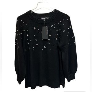 Women’s Karl Lagerfeld Paris Long Sleeve Black Wool Embellished Pullover